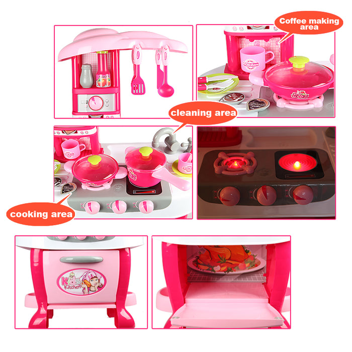 31 Pcs Set Pink Cooking Pretend Role Play Childrens Touch Induction Kitchen Toys Kids Chef