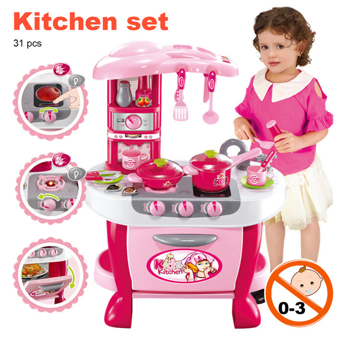 31 Pcs Set Pink Cooking Pretend Role Play Childrens Touch Induction Kitchen Toys Kids Chef