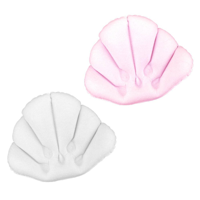 Shell Shape Bath Pillow Terrycloth & Vinyl Covering Soft Inflatable White / Pink