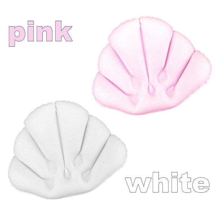 Shell Shape Bath Pillow Terrycloth & Vinyl Covering Soft Inflatable White / Pink