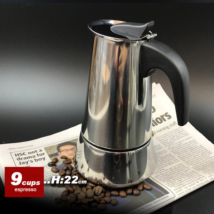 Stainless Steel Stove Top Espresso Italian Coffee Maker Percolator Moka Pot 4Cups /6Cups / 9Cups