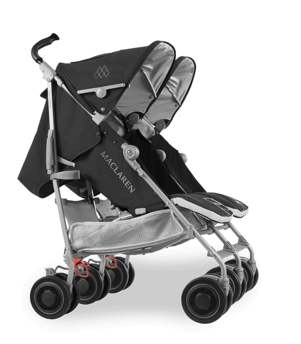 Twin Techno Baby Pram Stroller Push Chair Double Stroller Built-in Newborn Safety System - Black