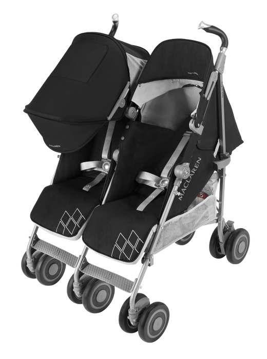 Twin Techno Baby Pram Stroller Push Chair Double Stroller Built-in Newborn Safety System - Black