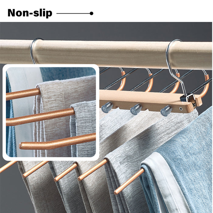5in1 Wooden & Solid Metal Magic Hanger Pant Clothes Tie Rack Save Space Non Slip