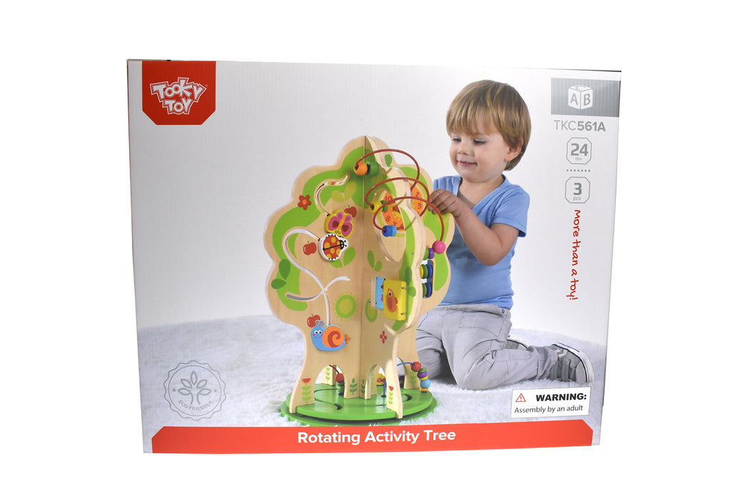 Tooky Toy Wooden Activity Tree Play Centre - Bead Maze, Abacus, Turning Gear